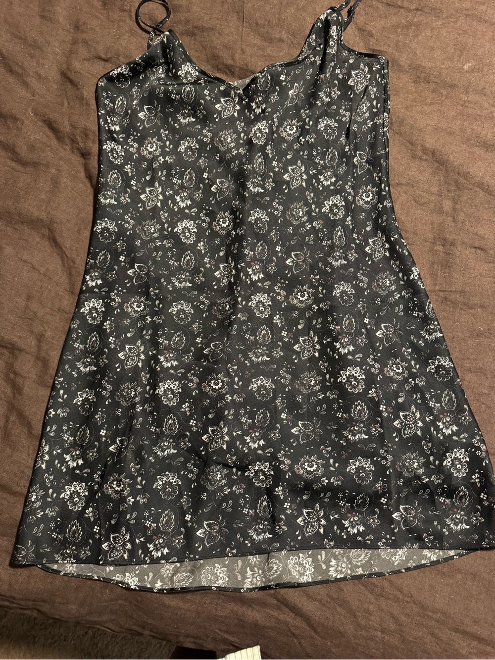 Wilfred Black Mini Slip Dress with White Floral Print